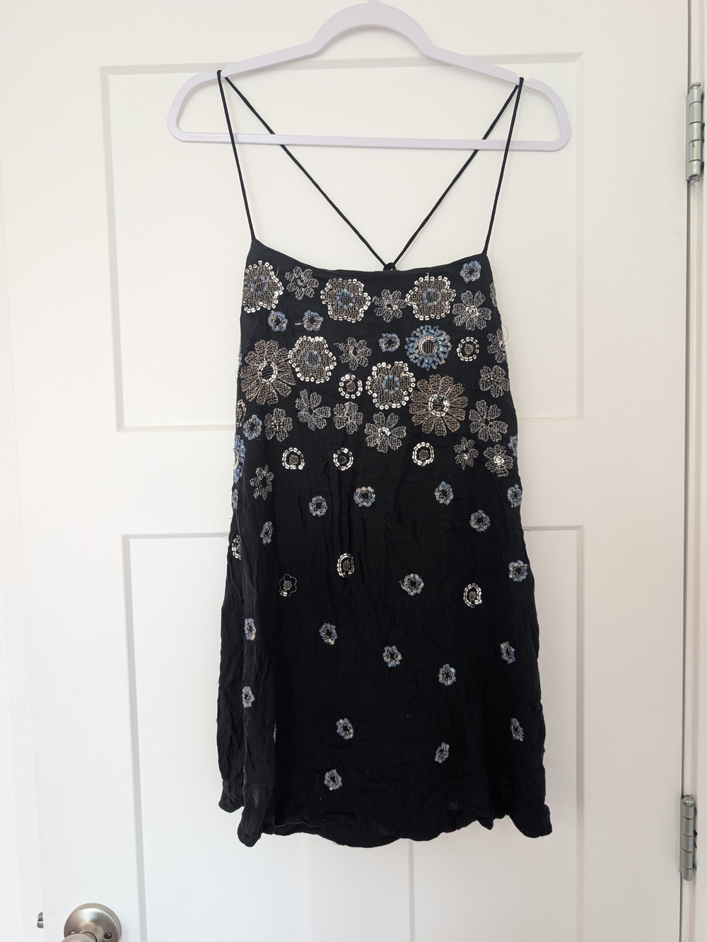 Free People Black Embellished Sequin Floral Slip Top Size Small